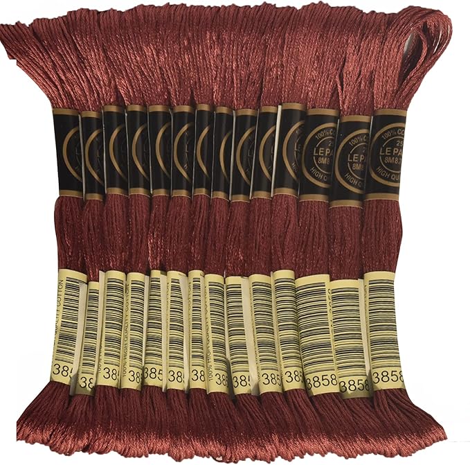 LE PAON Embroidery Floss, 14-Pack Six Strands 100% Long Staple Cotton Embroidery Thread, 8.7-Yard，Color Number：3858, Medium Rosewood