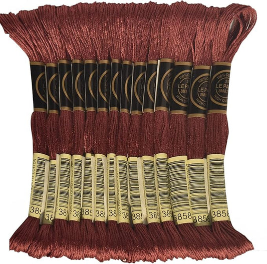 LE PAON Embroidery Floss, 14-Pack Six Strands 100% Long Staple Cotton Embroidery Thread, 8.7-Yard，Color Number：3858, Medium Rosewood