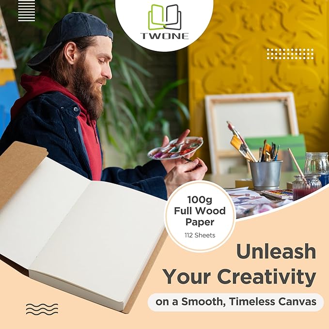 Sketch Book, 3 Pack Blank Drawing Notebook, 5.5" x 8.25" Kraft Cover Sketchbook, 224 Pages/112 Sheets 100gsm Plain Paper