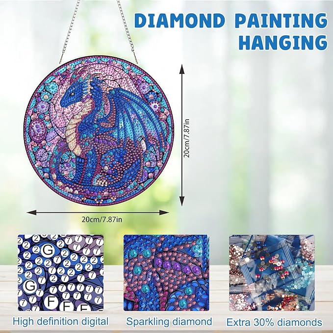 MAXBYE Dragon Diamond Art Kits for Adults Hanging Ornament, DIY Special Crystal Diamond Painting kit, Double Sided Painting Kits for Beginners Gift Wall Home Decoration 8×8 Inch