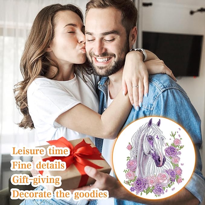 Ginfonr Diamond Painting Kits Hanging Pendant, White Horse Diamond Art Kits for Adults, Special Shaped Rhinestone Animals Diamond Art, Double Sided Home Hanging Kits for Garden Wall Window (8 x 8inch)