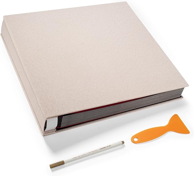 Large Photo Album Self Adhesive 4x6 5x7 8.5x11 Scrapbook Magnetic DIY Scrap Book Length 13" x Width 12.8" 120 Black Sticky Pages Linen Cover DIY Photo Album
