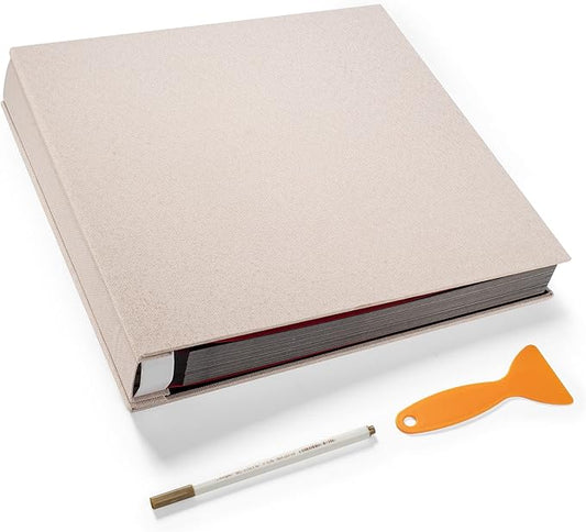 Large Photo Album Self Adhesive 4x6 5x7 8.5x11 Scrapbook Magnetic DIY Scrap Book Length 13" x Width 12.8" 120 Black Sticky Pages Linen Cover DIY Photo Album
