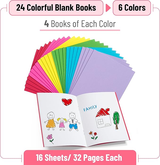 Mr. Pen- Colorful Blank Books, 4.2" x 5.5", 32 Pages, 24 Pack, Blank Notebooks for Kids, Mini Notebooks for Kids, Mini Journal for Students, Blank Journal for Kids, Unlined Notebook Bulk