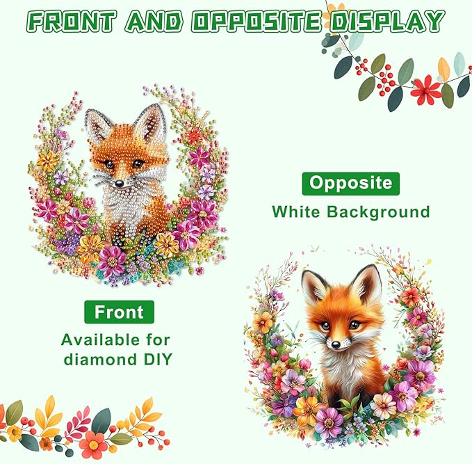 KEYIFA Fox Hanging Diamond Art Painting Kits for Adults and Kids Age 8-12, 5D Special Shape Diamond Dots Kit Flowers, Crystal Gem Painting Art Crafts for Window, Wall, Door, Garden Decor