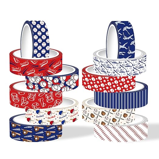 12 Rolls Baseball Washi Tape, Sport Masking Tape, Stadium Decorative Tapes for Scrapbook Journals Envelope DIY Art Craft Birthday Sports Party Gift Wrapping Supplies 16.4FT