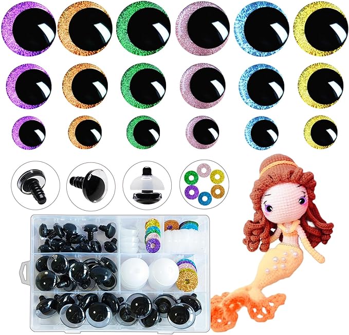 Nizdyzy 36pcs Large Safety Eyes for Crocheting Glitter Safety Eyes for Amigurumi Stuffed Animals Crochet DIY Dolls and Toys Making