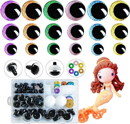 Nizdyzy 36pcs Large Safety Eyes for Crocheting Glitter Safety Eyes for Amigurumi Stuffed Animals Crochet DIY Dolls and Toys Making