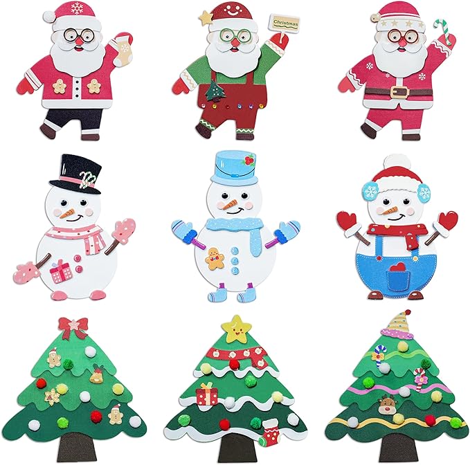 28°C 27 Sets Christmas Crafts Winter Arts and Crafts DIY Christmas Trees Snowmen Santa Claus Christmas Foam Stickers Tree Ornaments for Home Classroom Activities Party Favors Supplies