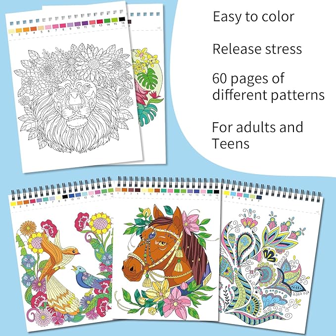 Kalysky Relaxation Adult Coloring Books - Color by Numbers,3 Coloring Books for Adult or Women,Theme - Flower,Butterfly,Animal