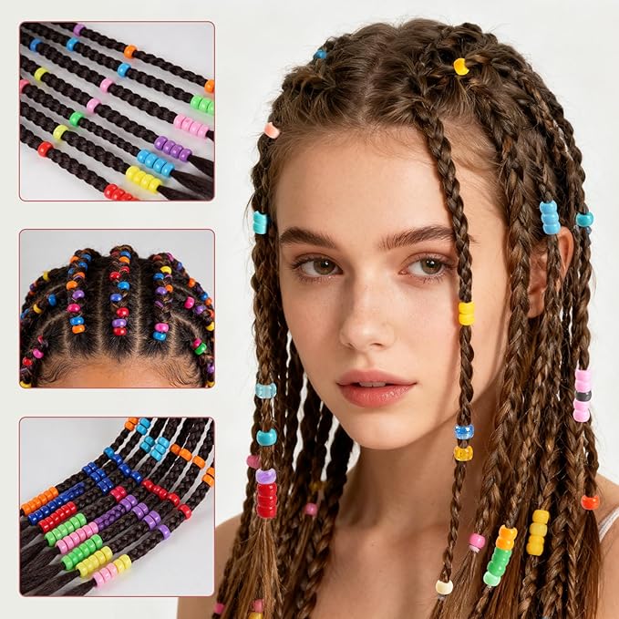 1000Pcs Pony Beads for Bracelets, Multi-Colored Plastic Pony Beads Bulk, 6×9mm Friendship Bead for Jewelry Making for DIY Hair Braiding Keychains Necklaces Crafts Party Supplies