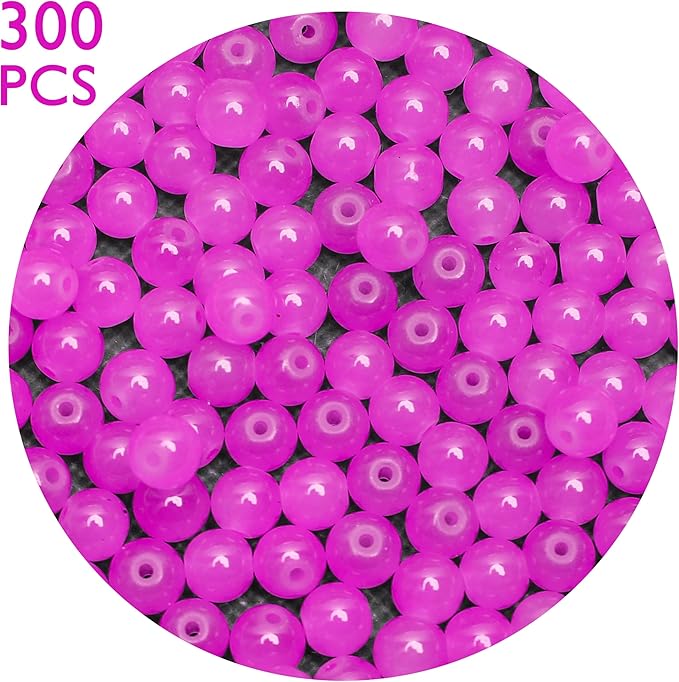 AhaBloom300PCs 6mm Rose Jade Glass Beads Bulk, Round Smooth Hole Glass Crystal Beads for Jewelry Making, DIY Bracelets, Necklaces, Bag Charms, Keychains and Craft Projects