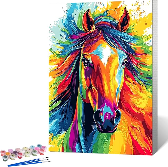 Okarina Framed Paint by Numbers Kit for Adults Beginner Horse, Adult Paint by Number Kits on Canvas Framed Animal, DIY Acrylic Oil Painting by Numbers with Frame, Perfect for Home Decor 8 X 12 Inch