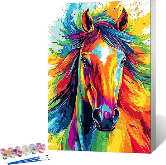 Okarina Framed Paint by Numbers Kit for Adults Beginner Horse, Adult Paint by Number Kits on Canvas Framed Animal, DIY Acrylic Oil Painting by Numbers with Frame, Perfect for Home Decor 8 X 12 Inch