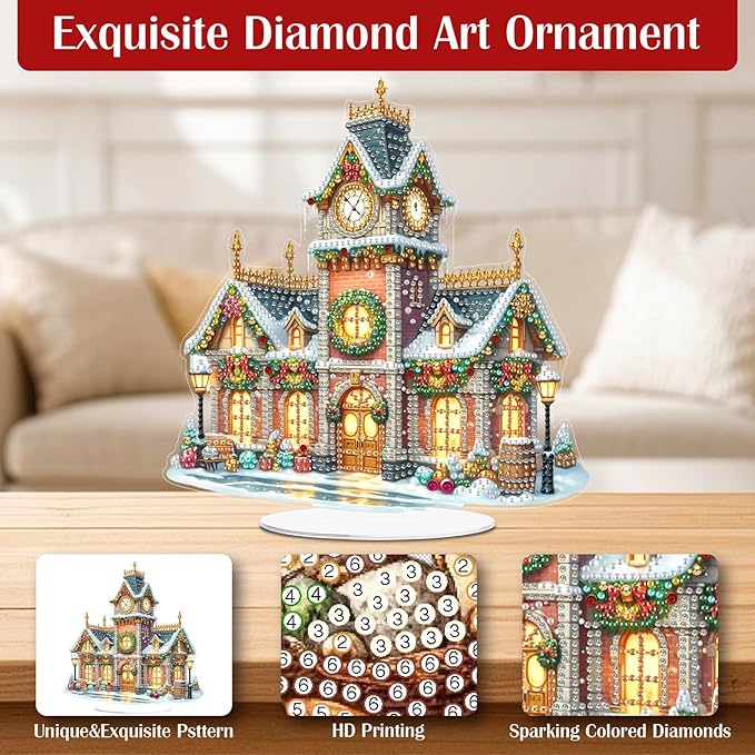 LAKEQUILL Christmas Diamond Painting Kits, Tabletop Ornament, Stand Up Diamond Art Desktop Kits for Home Office Decor, New Year Gift - Xmas Auditorium