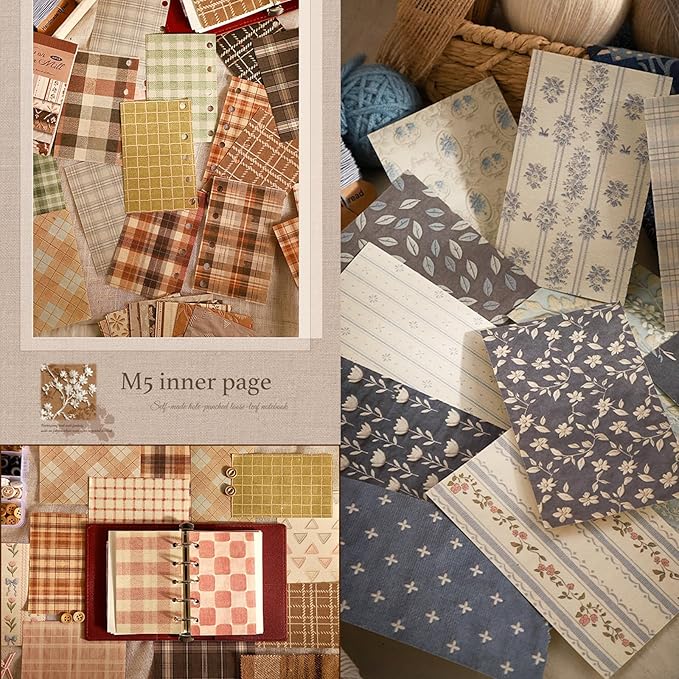 300Pcs Textured Scrapbook Paper Kit - Vintage 6 Pack Decoupage Paper Mixed Media for Scrapbooking Supplies Junk Journaling Cards Making Collage Floral Decorative Materials Craft Gifts 4.13x2.64 Inch