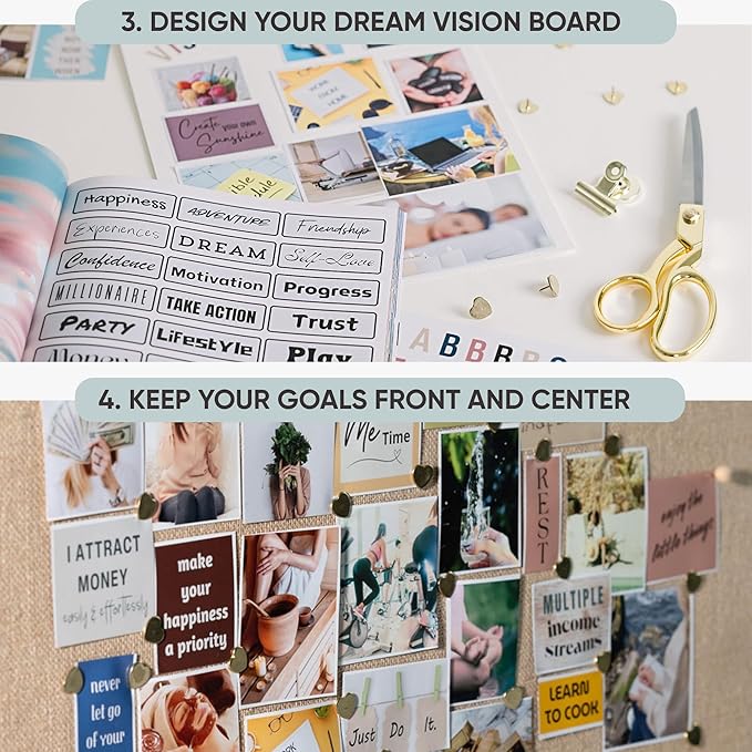 Vision Board Book for Women | 1000+ Images, Quotes & Affirmations | Tear-Out Perforated Pages + Letter & Number Stickers | Complete Vision Board Kit & Collage Clip Art Book for Goal Setting