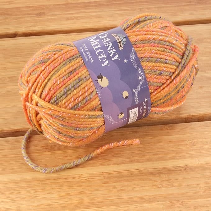 JubileeYarn Chunky Melody Yarn - 100g/Skein Bulky Wool Blend - Orange Maize - 2 Skeins