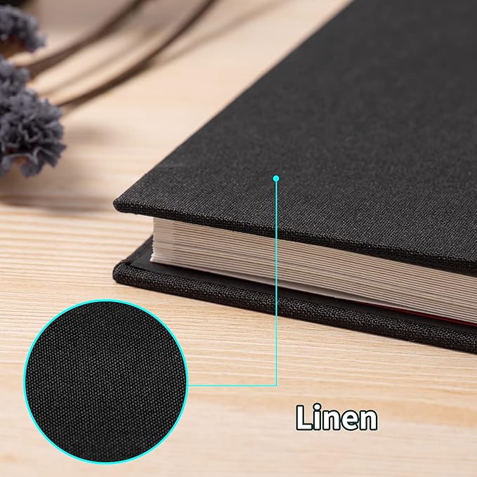 Large Photo Album Self Adhesive 4x6 5x7 6x8 8x10 Pictures Scrapbook Magnetic Album DIY Scrap Book 60 Sticky Pages Linen Cover DIY Photo Album with A Metallic Pen and DIY Accessories(Black), 11"x10.8"60 Pages