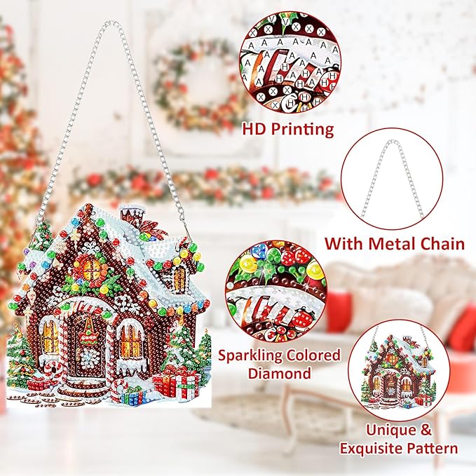 SENQAO Christmas Diamond Art Hanging Kits for Adults Kids, Candy House Diamond Art Suncatchers, 5D Special Shape Diamond Painting Pendant Window Ornament Gifts for Home Door Wall Decor