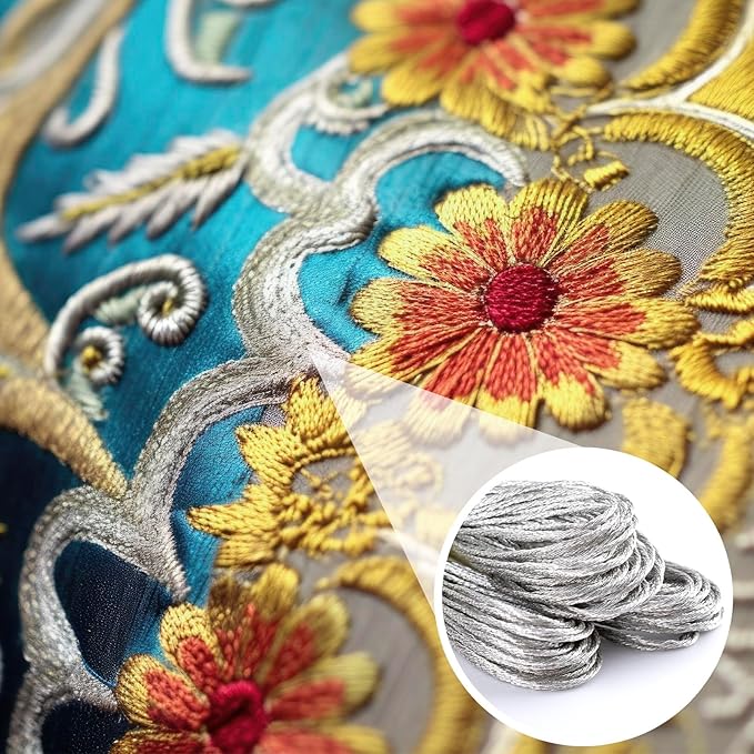 3 Skeins Metallic Embroidery Floss, Glitter Embroidery Thread String, Polyester Cross-Stitch Threads for Hand Embroidery, String Art, DIY Bracelet- Silver