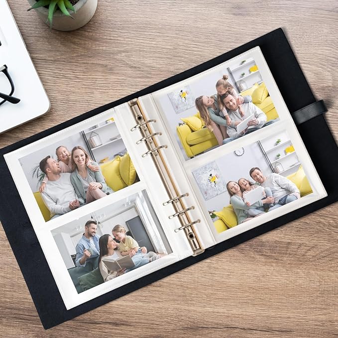 Photo Album 4x6 200 Photos,Genuine Leather Photo Albums with Writing Space with 30 Writing Paper, Travel Family Wedding Kids Graduation Ultrasound Baby Picture Album Scrapbook Photo Album（Love Tree）