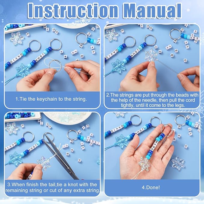 Landical 564 Pcs Snowflake Keychain Making Kit DIY Bead Key Chain Set Christmas Winter Charm Adjustable Letter Bead Craft Xmas Gift Jewelry Backpack Accessories Holiday Party Favor(Lovely Color)