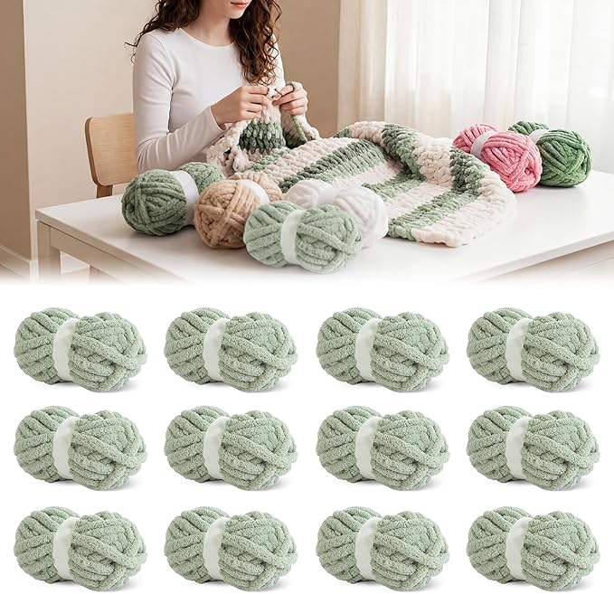 BALAPET 12 Pack Chunky Chenille Yarn for Crocheting & Knitting, 27yds 8 oz Each Skein Soft Fluffy Kitting Yarn Set, Thick Velvet Plush Yarn for Handcrafts Weaving Making Blankets