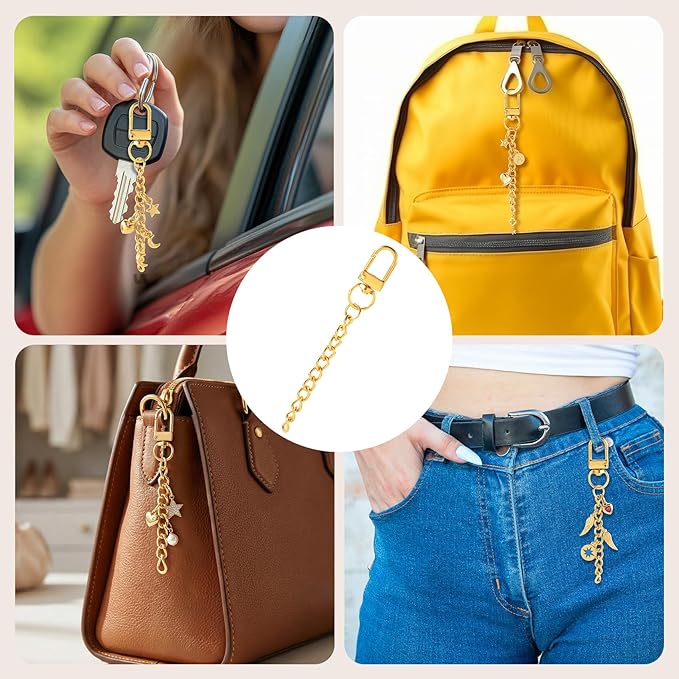 Hzopcw 20pcs Gold Keychain Making Kit, Key Ring Swivel Snap Hook Chains, Alloy Extender Keychain Bag Charm Kits for DIY Crafts Jewelry Making Handbag Purses- C Style