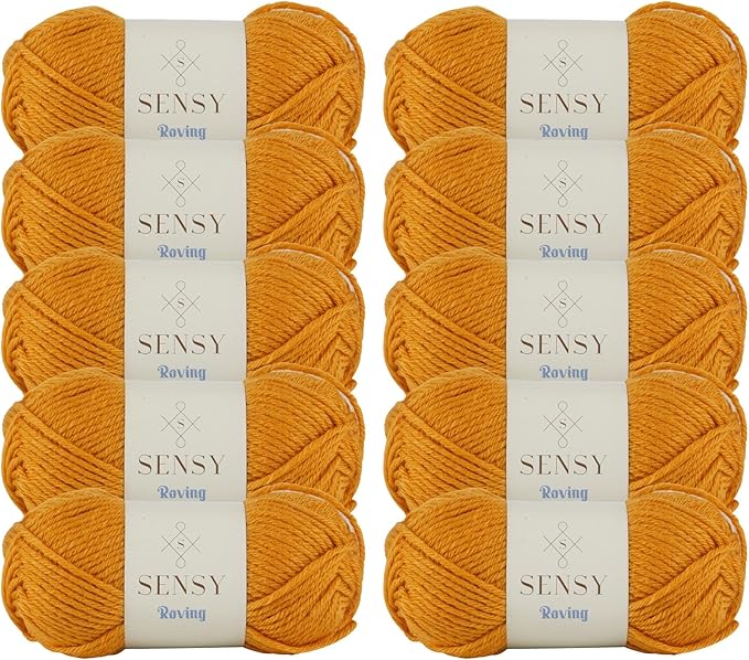 10 Skeins of Sensy Roving Yarn, 3.5 oz, 132 Yards, Gauge 5 Bulky (Mustard)