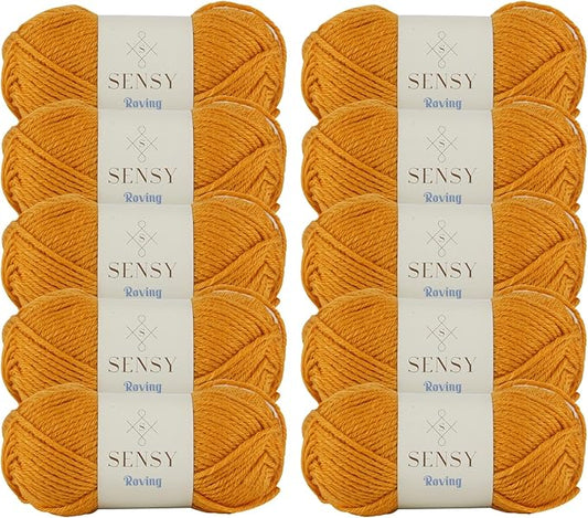 10 Skeins of Sensy Roving Yarn, 3.5 oz, 132 Yards, Gauge 5 Bulky (Mustard)
