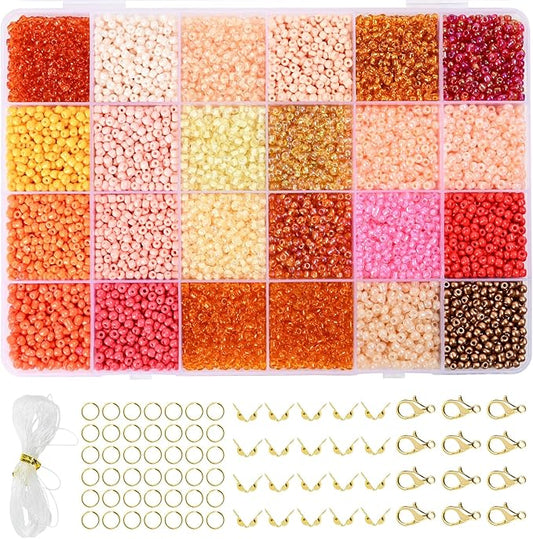 Vtssvow 3mm Glass Seed Beads for Bracelets Making, 24 Colors 10000pcs Friendship Bracelet Making Kit, Small Glass Beads for Jewelry Making (Mix 24 Color, Orange)