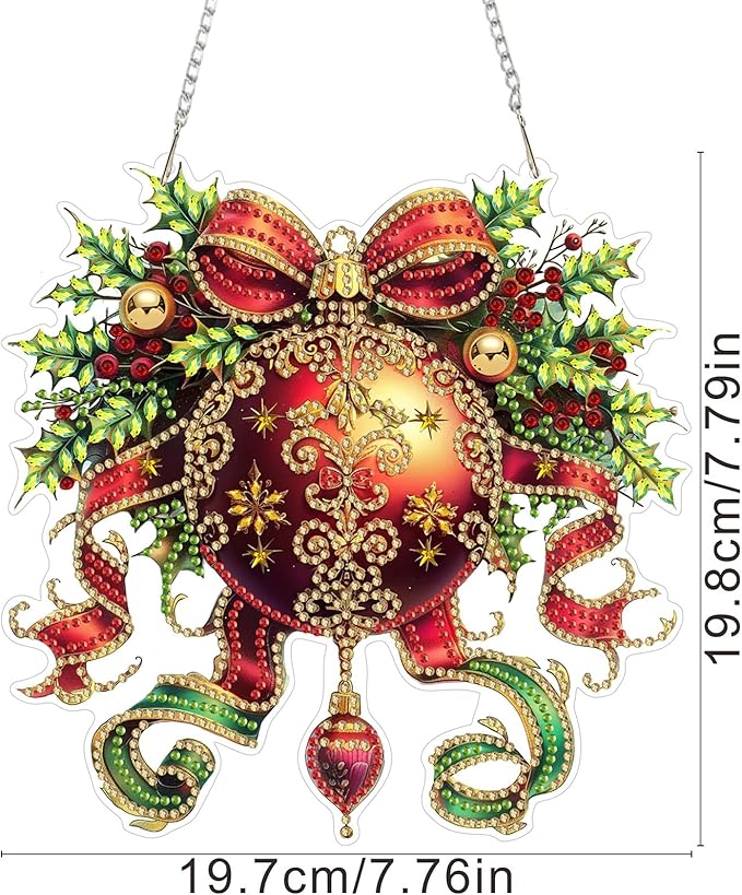SENQAO Christmas Ball Diamond Art Hanging Kits for Adults Beginners, DIY Acrylic 5D Special Shaped Crystal Diamond Gem Art Painting Hanging Ornament for Home Wall Decor and Gift