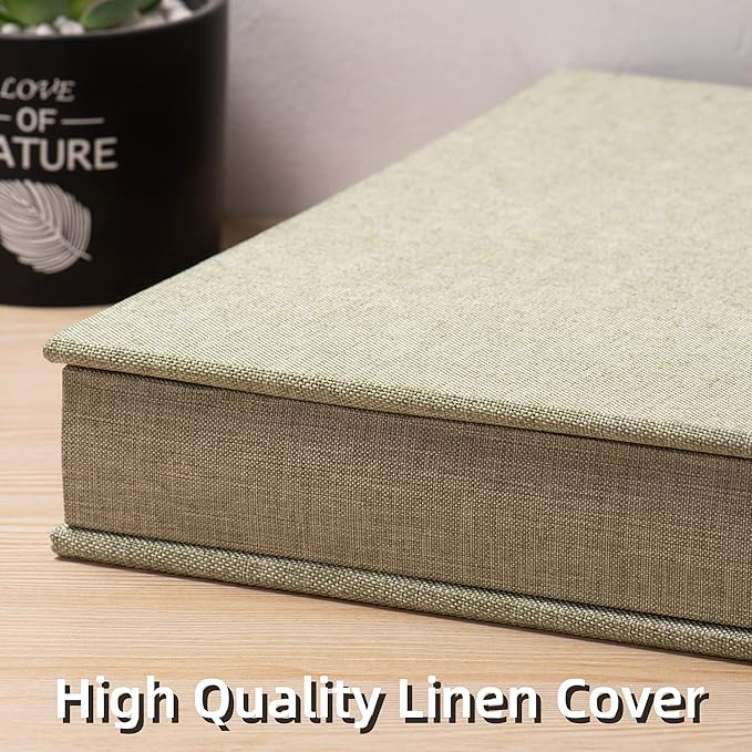 Large Photo Album Self Adhesive 4x6 5x7 3x5 8x10 Scrapbook Magnetic Album DIY Scrap Book Length 13 x Width 12.8 (Inches) 120 Black Sticky Pages Linen Cover DIY Photo Album(Gress Green)