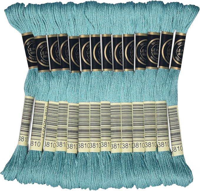 LE PAON Embroidery Floss, 14-Pack Six Strands 100% Long Staple Cotton Embroidery Thread, 8.7-Yard，Color Number：3810,Dark Turquoise