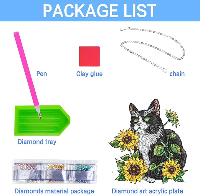 VAIIEYO Cat Diamond Art Hanging Ornament, Sunflower Animal Diamond Painting Suncatchers Window Hanging Kit with Chain, 7.5x7.5 inch Crystal Pendant Art Craft for Gift Home Wall Front Door Decoration
