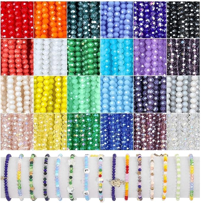 Xilitata 1800Pcs 4mm Glass Beads for Bracelets Jewelry Making, Faceted Bead Friendship Bracelet Kit, Rainbow Beads DIY Craft with Charms