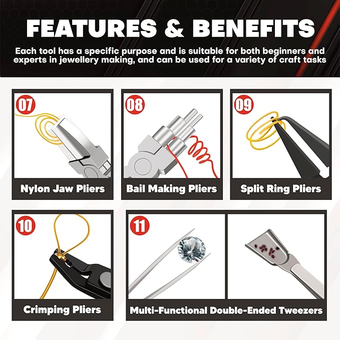 C&T 11-Piece Jewelry Plier Sets,Jewelry Making Tools Kit, Micro Jewelry Pliers Set, Stainless Steel Tweezers with Storage Pouch, Pliers set for Jewelry Making Supplies