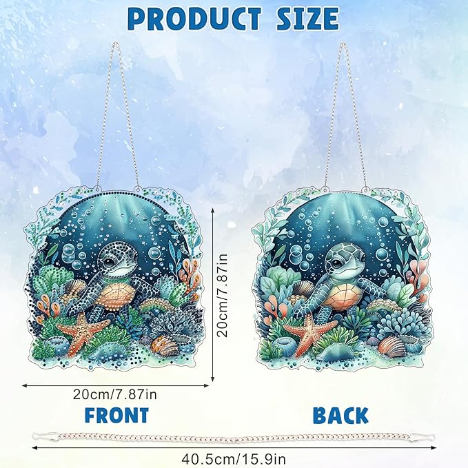 DOMROM Sea Turtle Diamond Art Hanging Kits for Adult Beginner, Special Shaped Crystal Diamond Painting Turtle Pendant, DIY Diamond Art Suncatchers Animal for Home Garden Wall Decor Gift