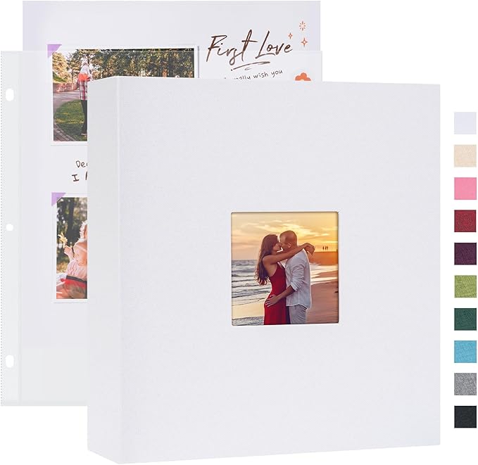 Mublalbum 8.5x11 Inch DIY Scrapbook Photo Album with 40 Plastic Sleeves 80 Pages Top-Loading Protectors, Linen Cover 3-Ring Binder for Baby Wedding Travel and DIY Projects (White)