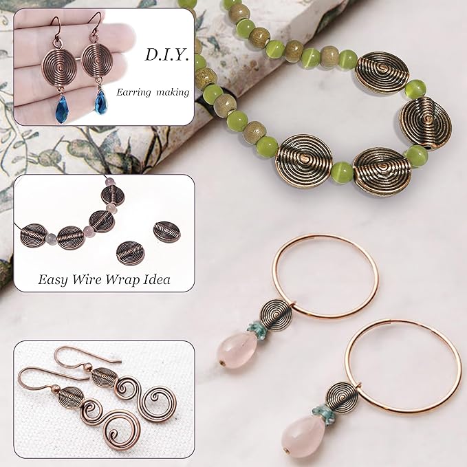 Copper Stripe Flat Bead Jewelry Spacer Beads Kit Jewelry Findings Beading Assortment DIY Accessories for Bracelet Necklace Jewelry Making 25Pcs