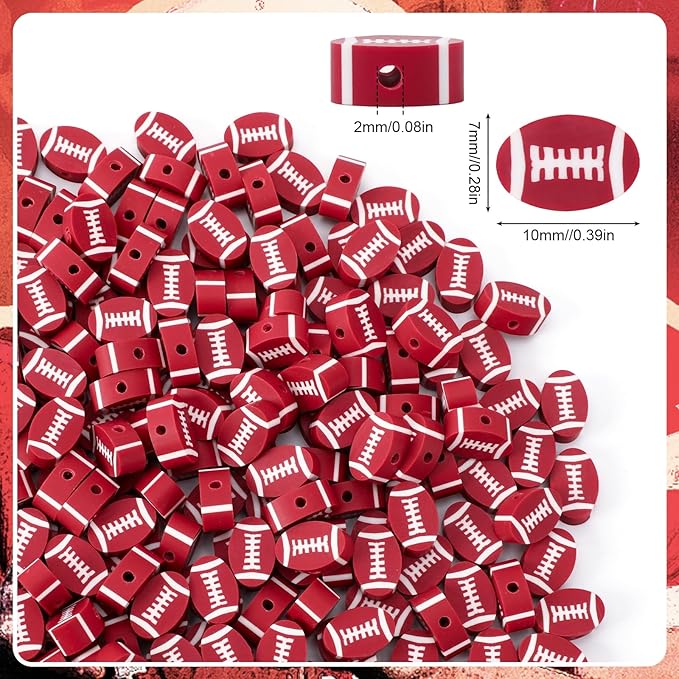 Augshy 300Pcs Football Color Oval Loose Beads for Jewelry Making, DIY Crafts and Handicrafts