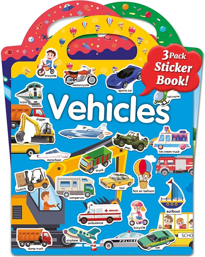 benresive reusable sticker books for kids, sticker books for toddlers, toddler travel toys activities crafts ages 3 and up birthday gifts - farm, space and vehicle