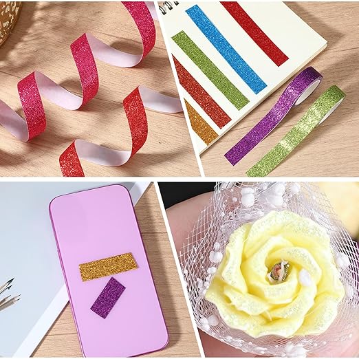 Vin Beauty Glitter Washi Tape Set 12 Rolls Colored Decorative Tape Set, Sparkle Metallic Washi Tapes Adhesive Washintape for Art, Scrapbook DIY Craft Projects Gift Wrapping Decor & Crafts