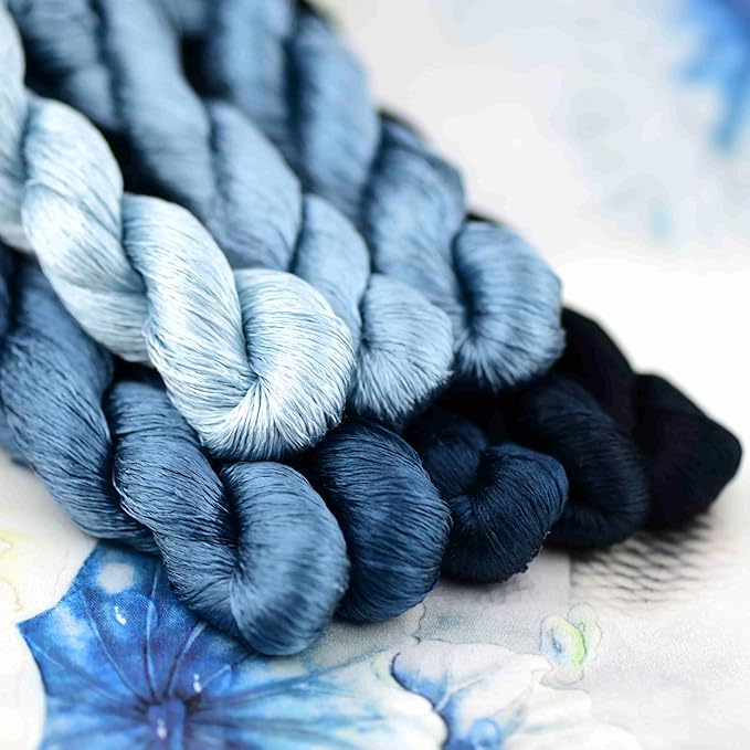 Natural Silk Thread for Hand Embroidery, Premium Handmade Embroidery Silk Floss, 8 Assorted Colors, 110m Each, Perfect for Cross Stitch & Needlework Projects（13）