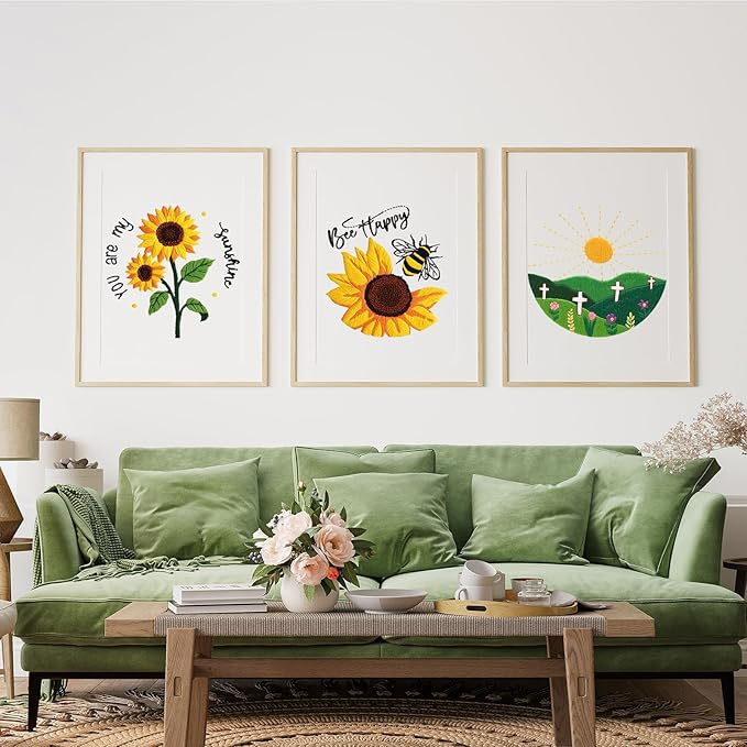Louise Maelys Embroidery Kits for Beginners,Cross Stitch Kit for Adults,DIY Needlepoint with Bee Sunflower Pattern-Bee Happy