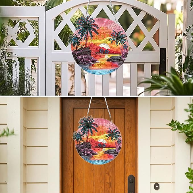 MXJSUA Sunrise Scenery Diamond Art Hanging Kits for Adults Beginners, DIY Acrylic Special Shaped Crystal Diamond Gem Art Pendant Drills Painting Ornament for Home Wall Decor and Gift