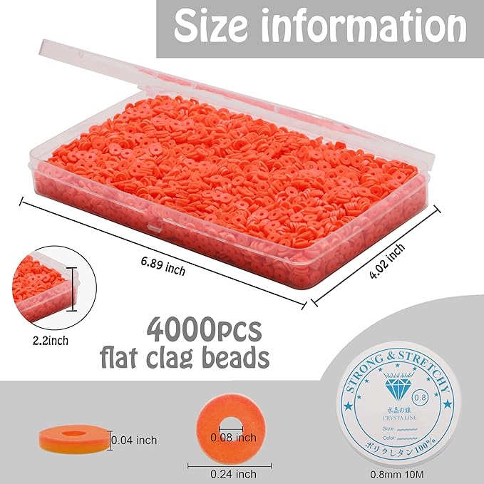 4000 Pcs Clay Beads for Bracelets Making, Polymer Spacer Flat DIY for Jewelry Necklace Earring Making Kit, Preppy Aesthetic Heishi Heshie Thin Disk Beads Assortments Set 4 6 8MM (OR-3-21, 6MM)