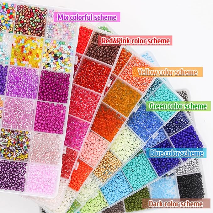 EuTengHao 3mm Glass Seed Beads for Bracelet Making Kit, 8/0 Small Craft Beads for Bracelet Necklaces Crafting Jewelry Making Supplies (36000Pcs,144 Colors)