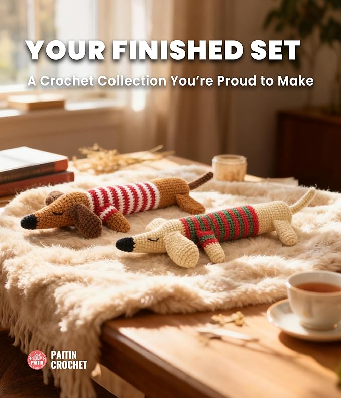 PAITIN Crochet Kit for Beginners – DIY Crochet Craft Project, Easy Handmade Yarn Art Kit for Adults with Step-by-Step Video Tutorial (Dachshund)